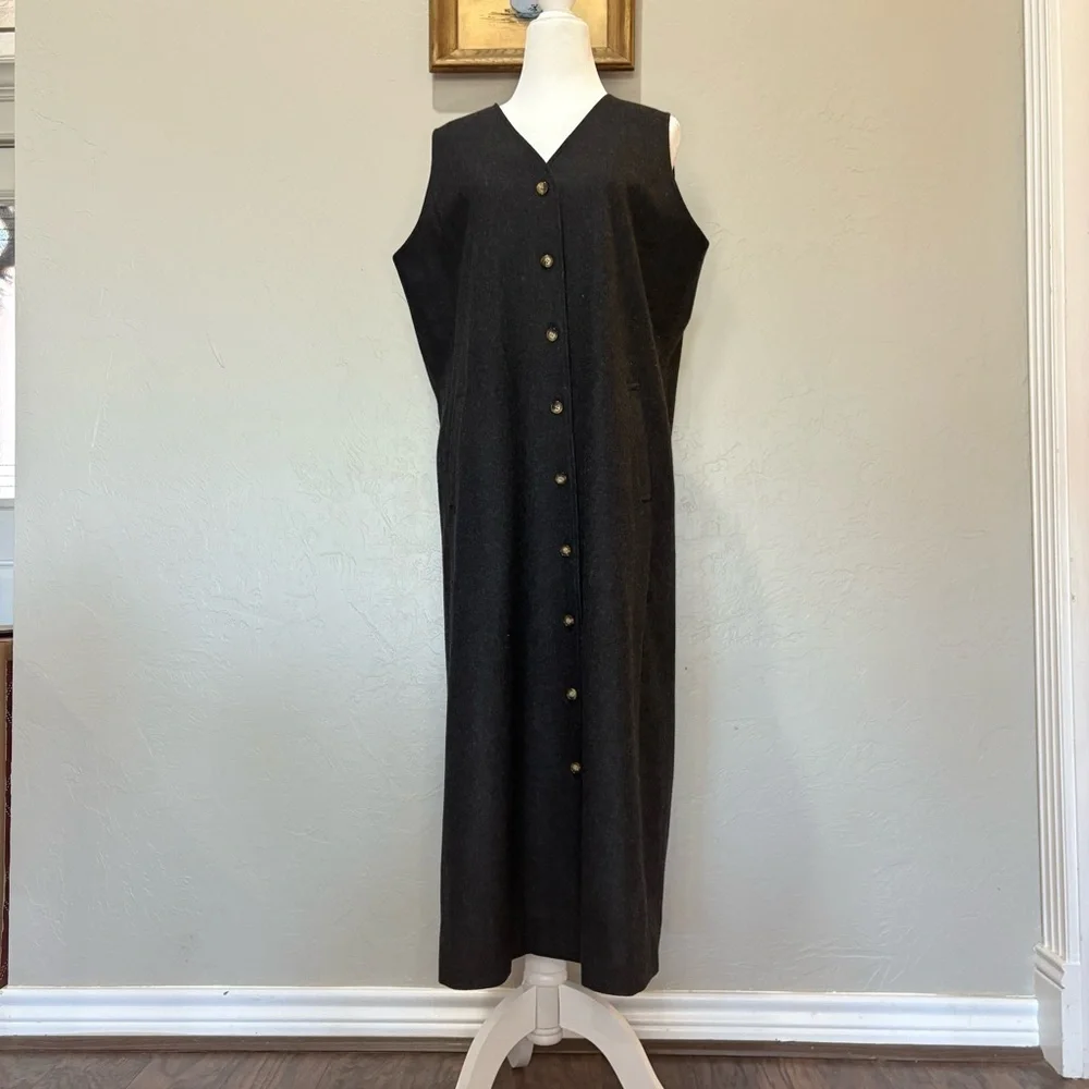 Orvis 100% Wool Button Front Long Vest Dress – Charcoal Gray – Size 10P - Picture 3 of 14